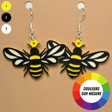 Boucle d'oreille en forme de Abeille avec crochets hypoallergéniques sans nickel