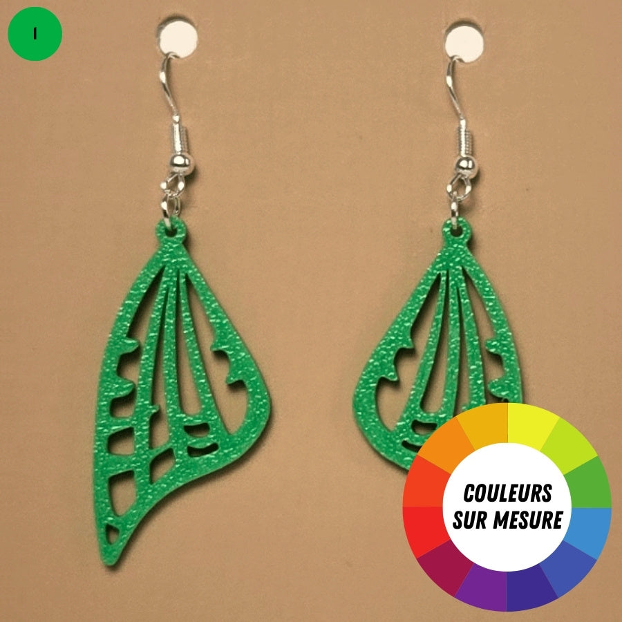 Boucle d'oreille en forme de Aile avec crochets hypoallergéniques sans nickel