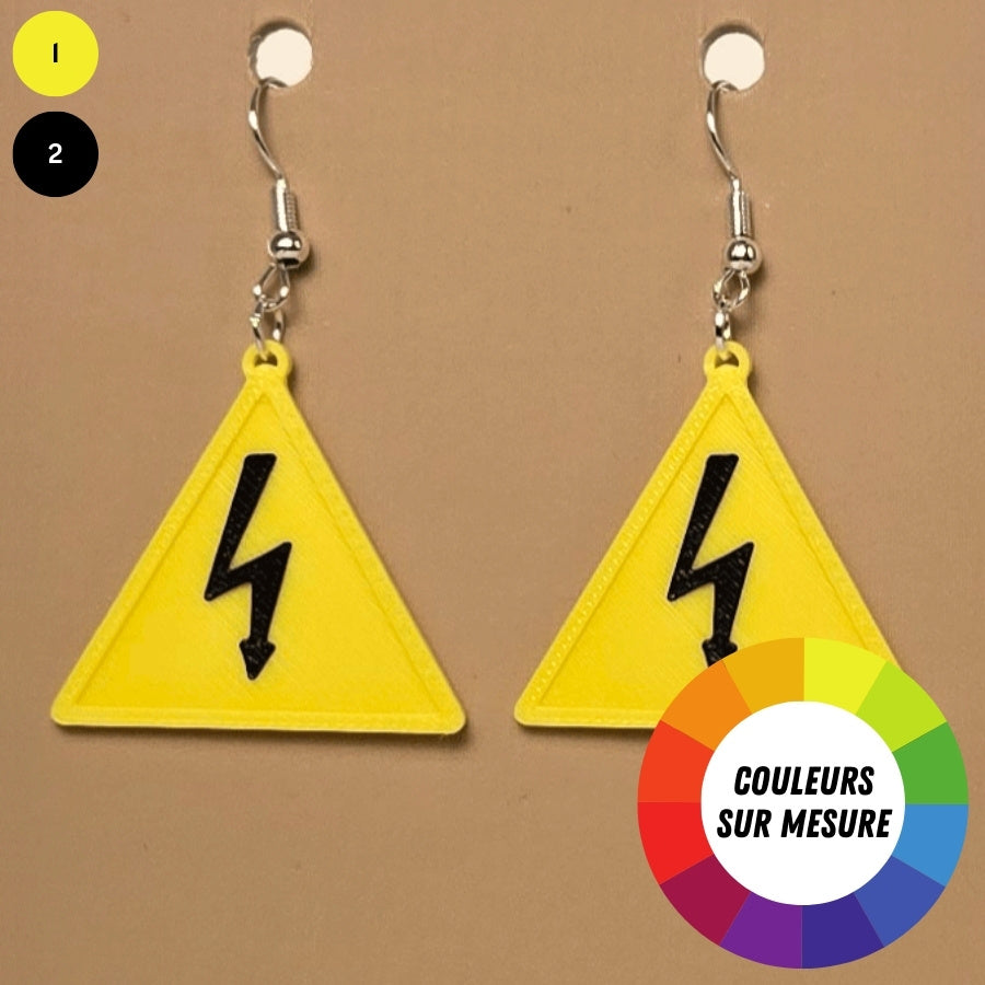 Boucle d'oreille en forme de Avertissement Haut voltage avec crochets hypoallergéniques sans nickel