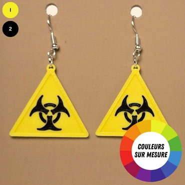Boucle d'oreille en forme de Avertissement Risque biologique avec crochets hypoallergéniques sans nickel