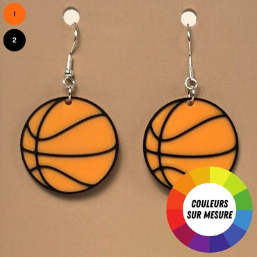 Boucle d'oreille en forme de Ballon Basketball avec crochets hypoallergéniques sans nickel