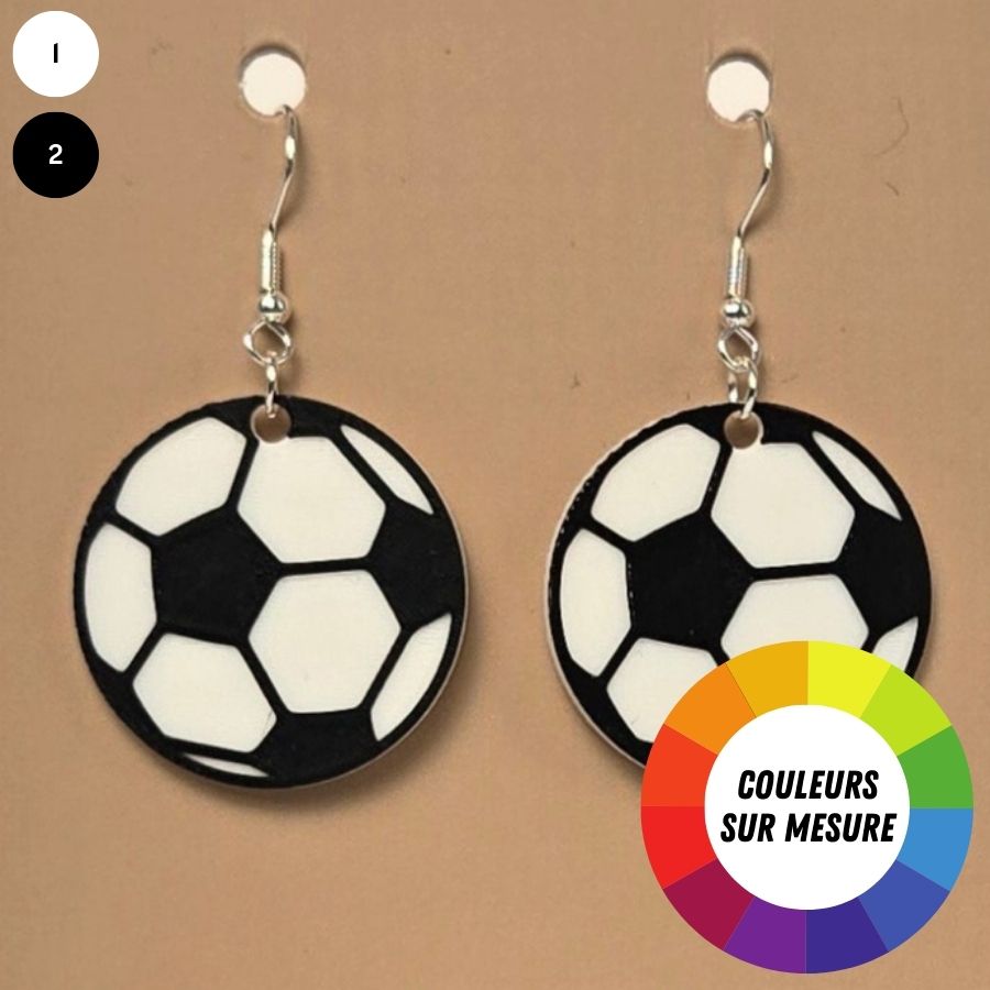 Boucle d'oreille en forme de Ballon Soccer avec crochets hypoallergéniques sans nickel