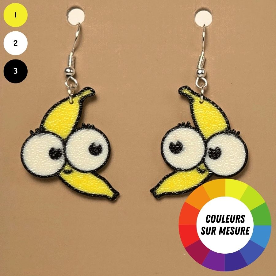 Boucle d'oreille en forme de Banane Yeux avec crochets hypoallergéniques sans nickel