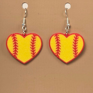 Boucle d'oreille en forme de Baseball Cœur avec crochets hypoallergéniques sans nickel