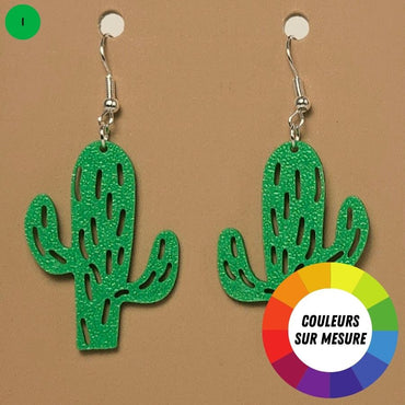 Boucle d'oreille en forme de Cactus avec crochets hypoallergéniques sans nickel