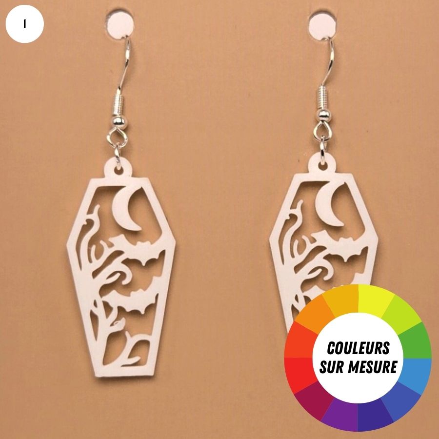 Boucle d'oreille en forme de Cercueil Chauve-Souris avec crochets hypoallergéniques sans nickel