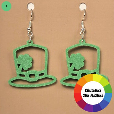Boucle d'oreille en forme de chapeau trèfle 4 feuilles porte-bonheur avec crochets hypoallergéniques sans nickel
