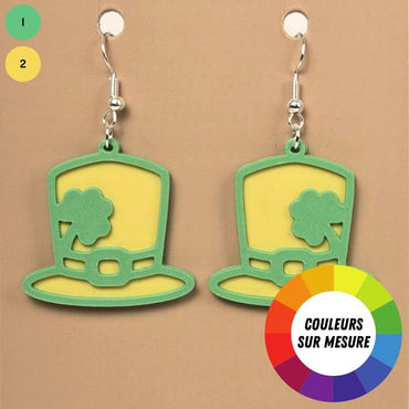 Boucle d'oreille en forme de chapeau trèfle 4 feuilles porte-bonheur avec crochets hypoallergéniques sans nickel