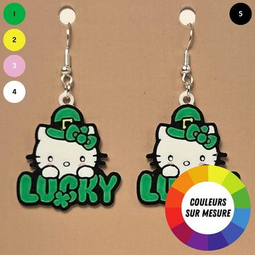 Boucle d'oreille en forme de Chat Lucky imprimée en 3D avec crochets hypoallergéniques sans nickel