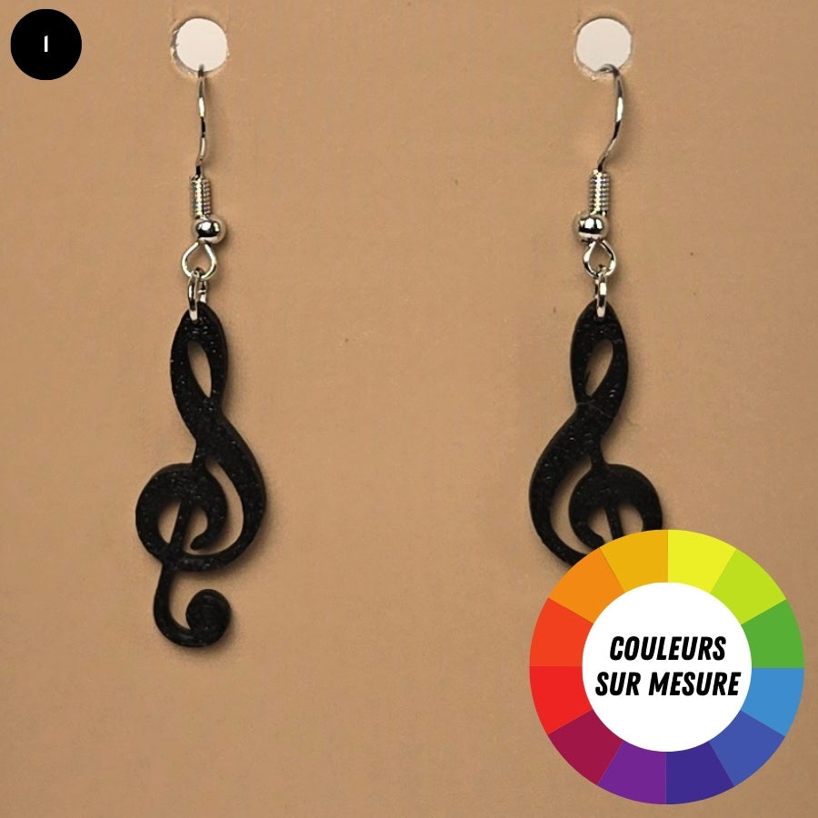 Boucle d'oreille en forme de Clef de Sol avec crochets hypoallergéniques sans nickel