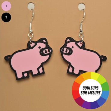 Boucle d'oreille en forme de Cochon avec crochets hypoallergéniques sans nickel