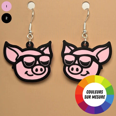 Boucle d'oreille en forme de Cochon avec crochets hypoallergéniques sans nickel