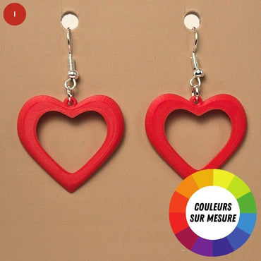 Boucle d'oreille en forme de Coeur imprimée en 3D avec crochets hypoallergéniques sans nickel