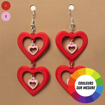 Boucle d'oreille en forme de Coeur imprimée en 3D avec crochets hypoallergéniques sans nickel