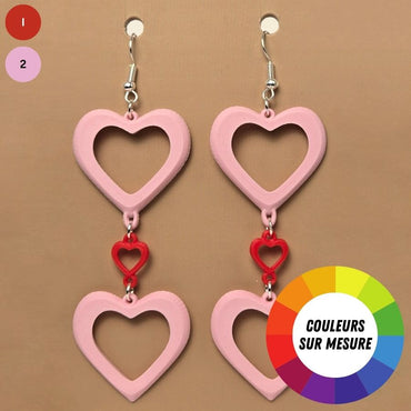 Boucle d'oreille en forme de Coeur imprimée en 3D avec crochets hypoallergéniques sans nickel