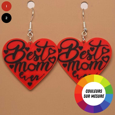 Boucle d'oreille en forme de Cœur meilleur mère avec crochets hypoallergéniques sans nickel