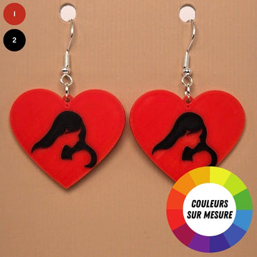 Boucle d'oreille en forme de Cœur mère et bébé avec crochets hypoallergéniques sans nickel