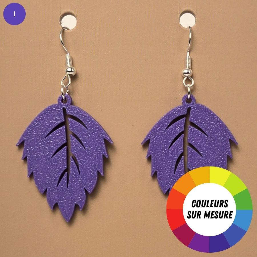 Boucle d'oreille en forme de Feuille avec crochets hypoallergéniques sans nickel