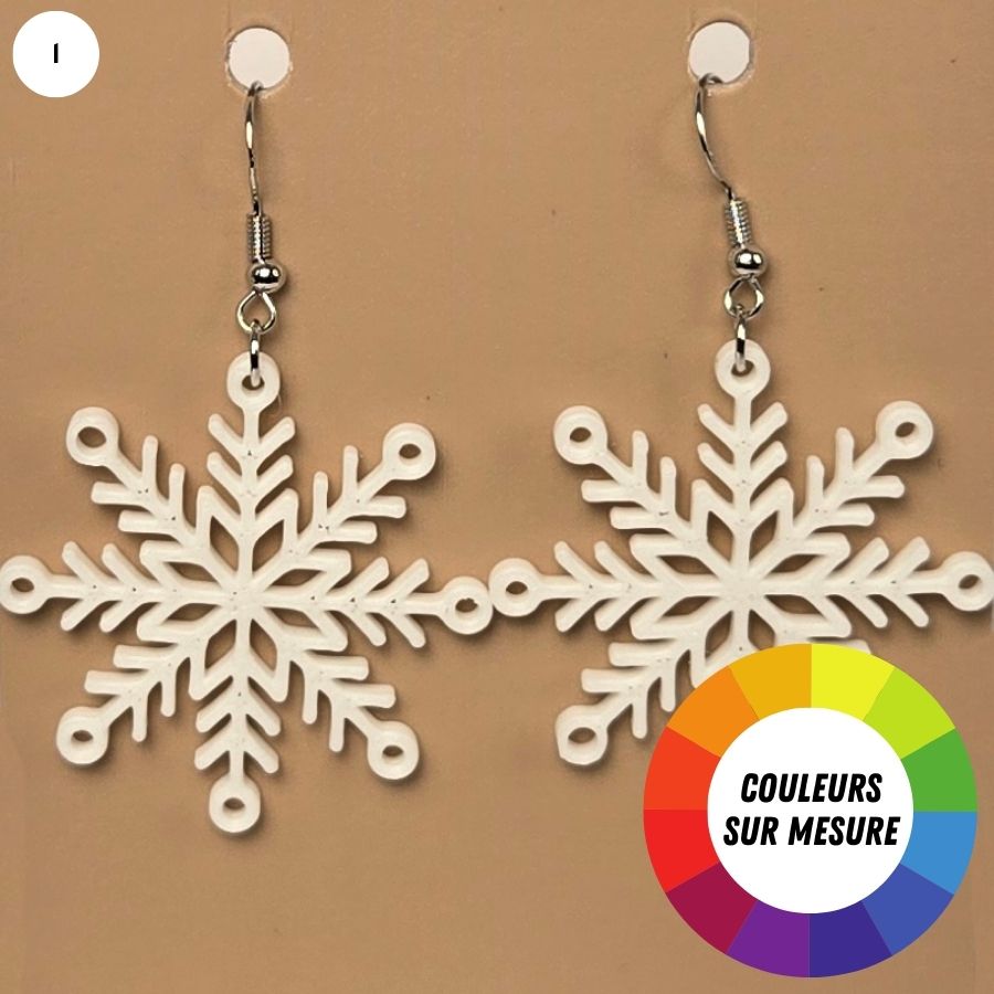 Boucle d'oreille en forme de Flocon hivernal avec crochets hypoallergéniques sans nickel