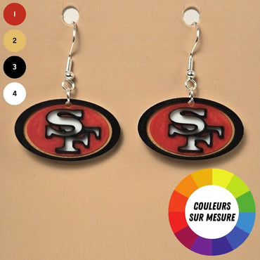 Boucle d'oreille en forme de Football (San Francisco) avec crochets hypoallergéniques sans nickel