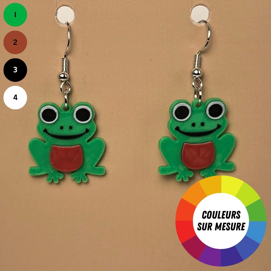 Boucle d’oreille en forme de Grenouille avec crochets hypoallergéniques sans nickel