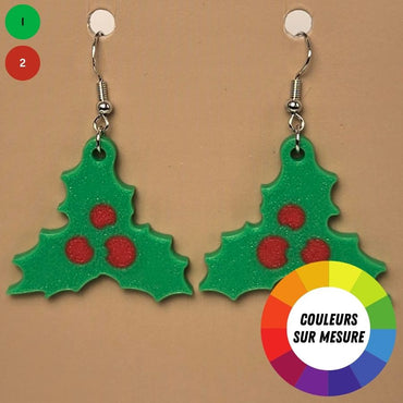 Boucle d'oreille en forme de Gui festive avec crochets hypoallergéniques sans nickel