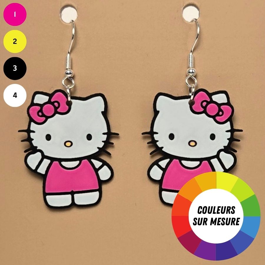 Boucle d'oreille en forme de Hello Kitty avec crochets hypoallergéniques sans nickel