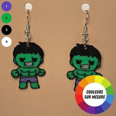 Boucle d'oreille en forme de Hulk avec crochets hypoallergéniques sans nickel