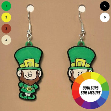 Boucle d'oreille en forme de Leprechaun irlandais imprimée en 3D avec crochets hypoallergéniques sans nickel