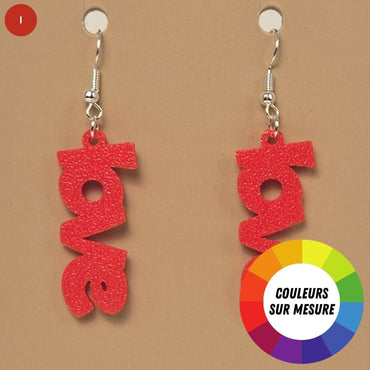 Boucle d'oreille en forme de Love imprimée en 3D avec crochets hypoallergéniques sans nickel