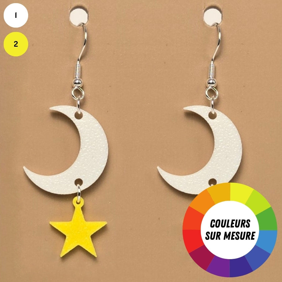 Boucle d'oreille en forme de Lune et étoile avec crochets hypoallergéniques sans nickel