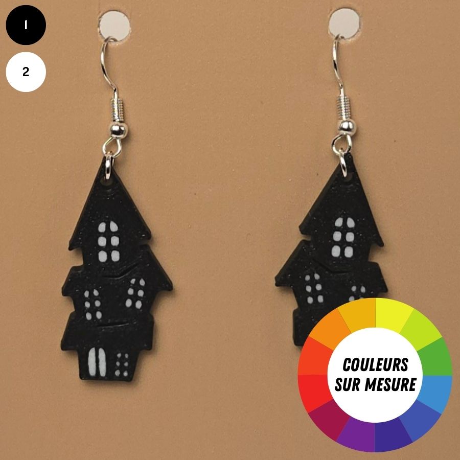 Boucle d'oreille en forme de Maison Hantée avec crochets hypoallergéniques sans nickel