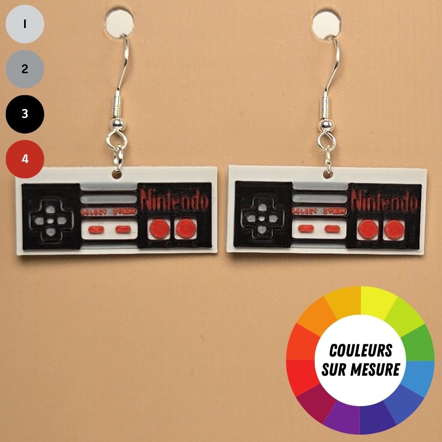 Boucle d'oreille en forme de Manette Nintendo avec crochets hypoallergéniques sans nickel
