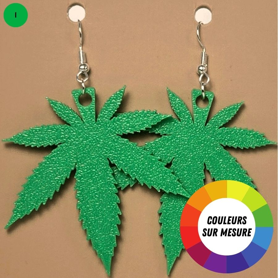 Boucle d'oreille en forme de Marijuana avec crochets hypoallergéniques sans nickel