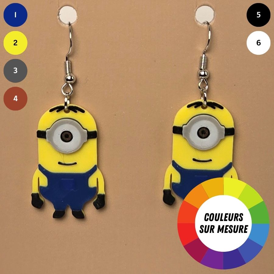 Boucle d'oreille en forme de Minion avec crochets hypoallergéniques sans nickel