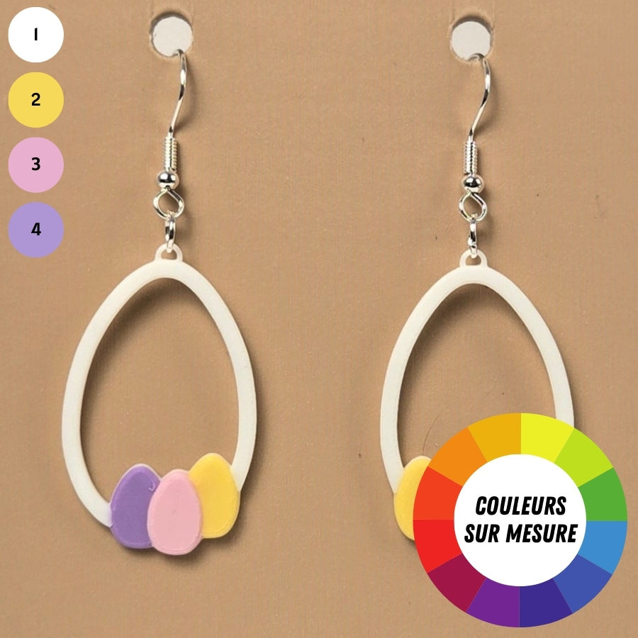 Boucle d'oreille en forme de Œuf avec crochets hypoallergéniques sans nickel