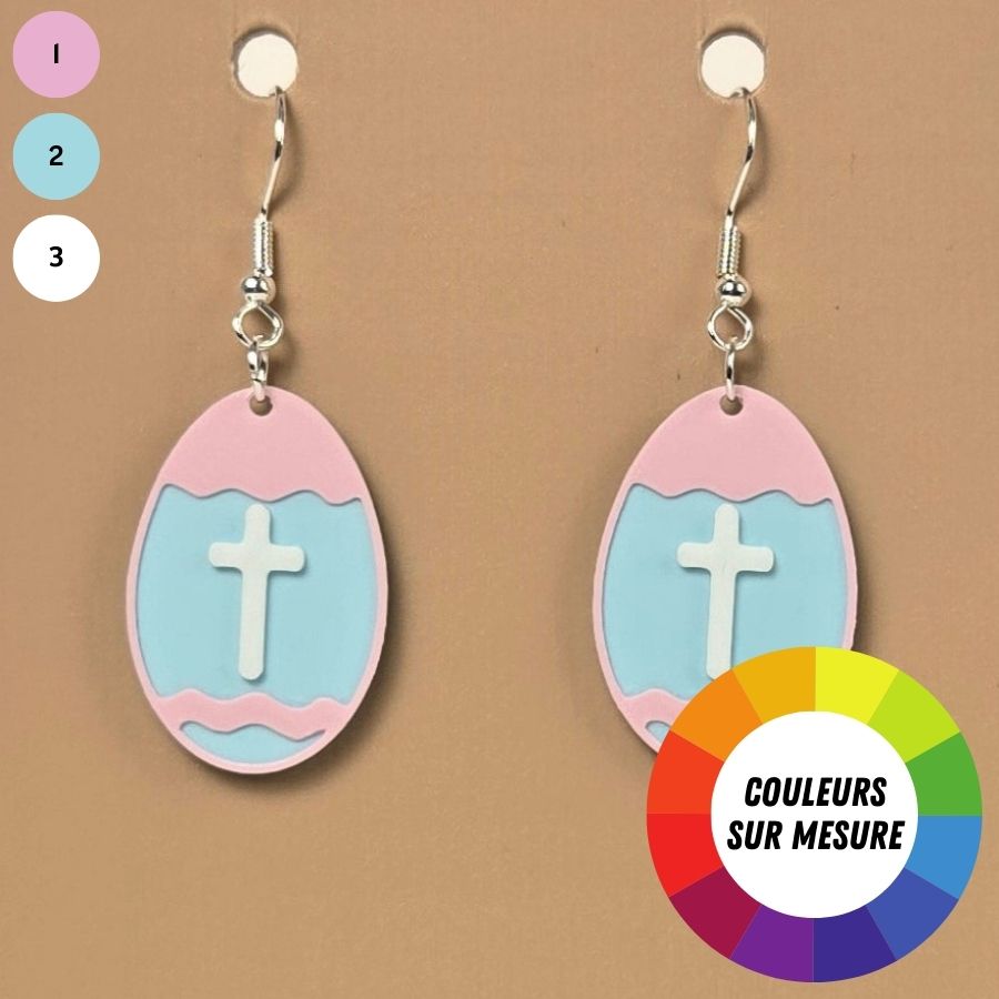 Boucle d'oreille en forme de Œuf croix avec crochets hypoallergéniques sans nickel