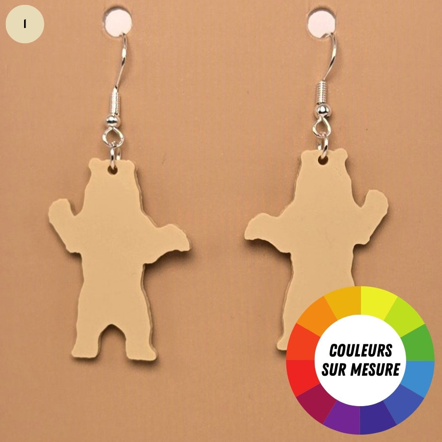 Boucle d'oreille en forme de Ours avec crochets hypoallergéniques sans nickel