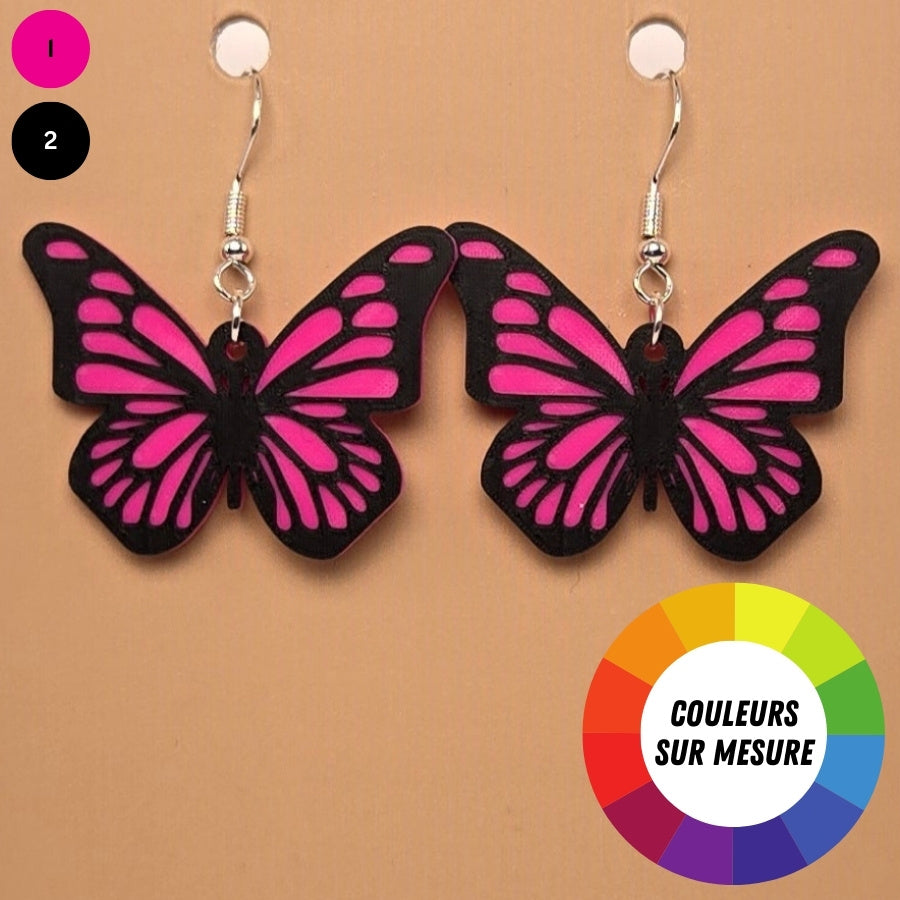 Boucle d'oreille en forme de Papillon avec crochets hypoallergéniques sans nickel