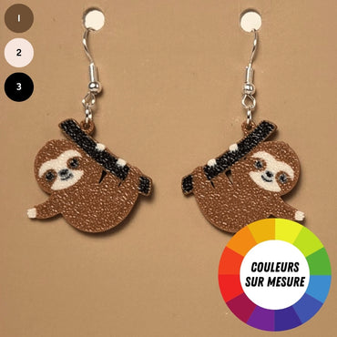 Boucle d'oreille en forme de Paresseux avec crochets hypoallergéniques sans nickel