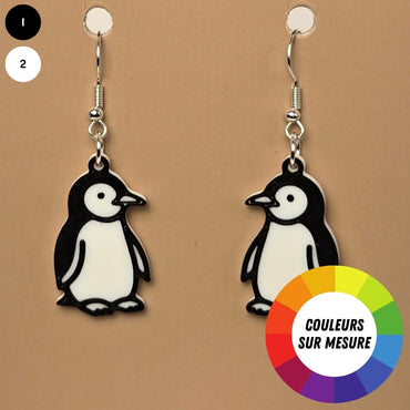 Boucle d'oreille en forme de Pingouin avec crochets hypoallergéniques sans nickel