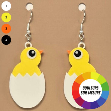 Boucle d'oreille en forme de Poussin avec crochets hypoallergéniques sans nickel