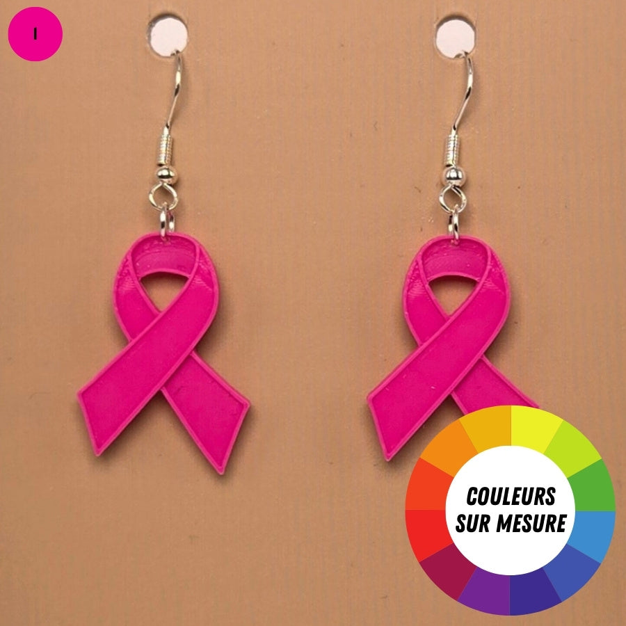 Boucle d'oreille en forme de Ruban contre le cancer avec crochets hypoallergéniques sans nickel