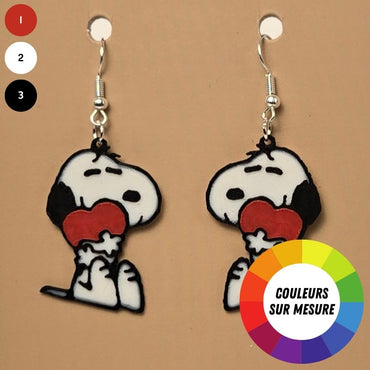 Boucle d'oreille en forme de Snoopy Cœur imprimée en 3D avec crochets hypoallergéniques sans nickel