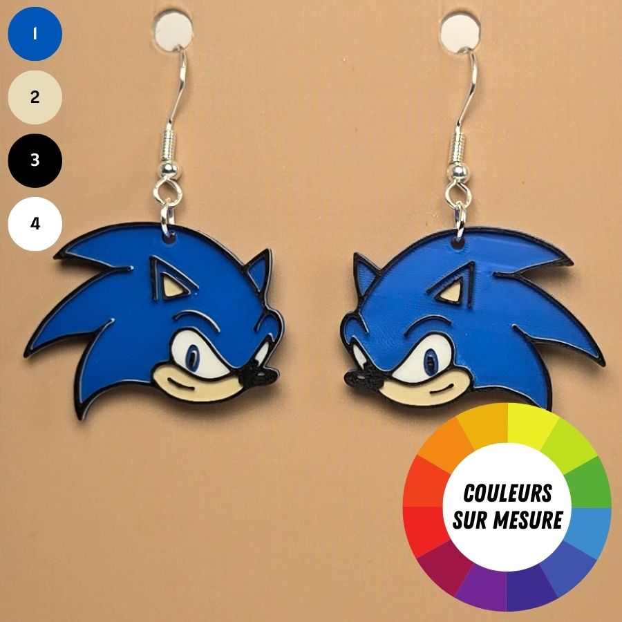 Boucle d'oreille en forme de Sonic avec crochets hypoallergéniques sans nickel
