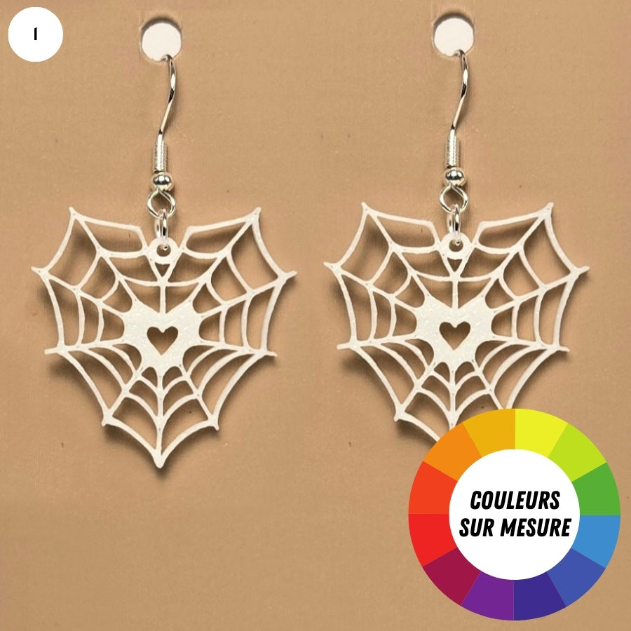 Boucle d'oreille en forme de Toile Araignée avec crochets hypoallergéniques sans nickel
