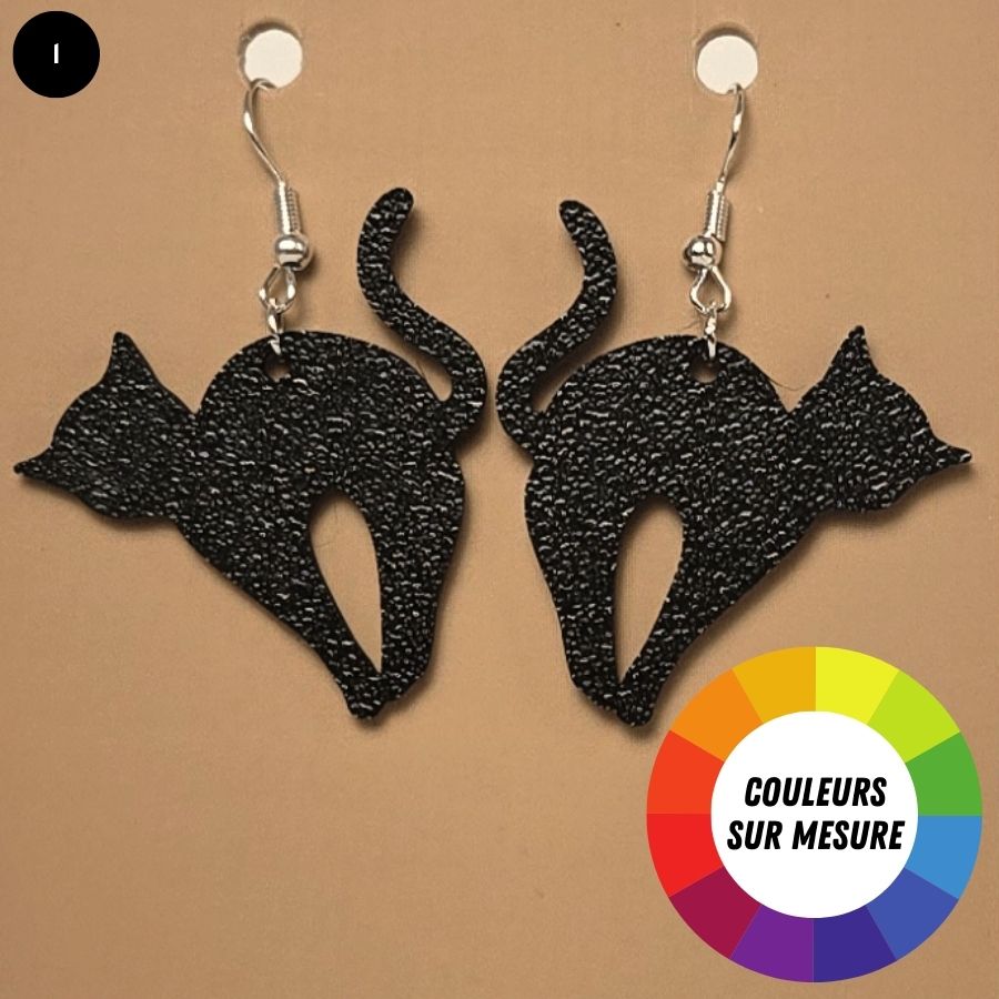 Boucle d'oreille en forme de Chat imprimée en 3D avec crochet hypoallergénique