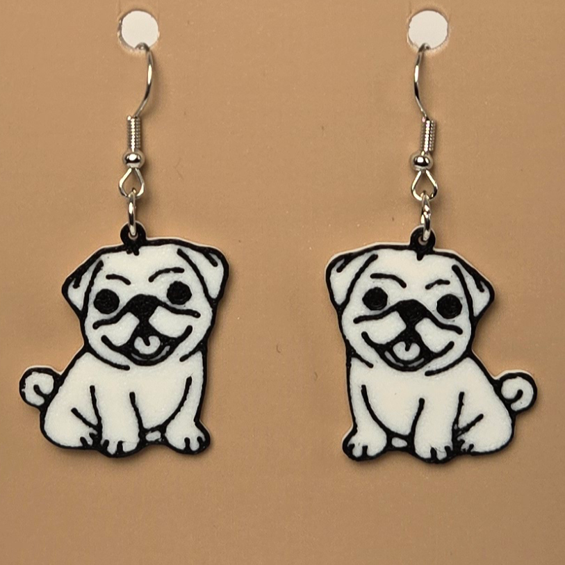 Boucle d'oreille en forme de Chien Pug - Hypoallergénique