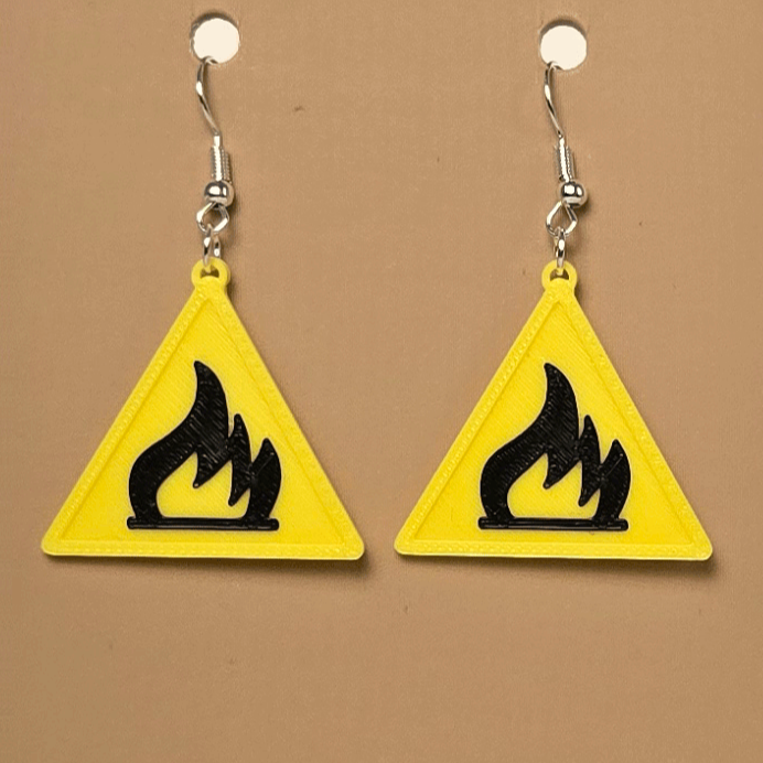 Boucle d'oreille en forme de Avertissement (Flammable material) - Hypoallergénique