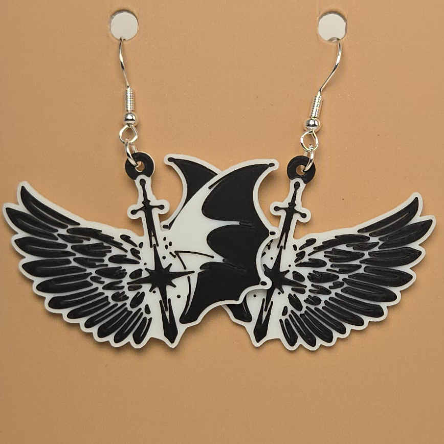 Boucle d'oreille en forme de Aile Ange et Demon - Hypoallergénique